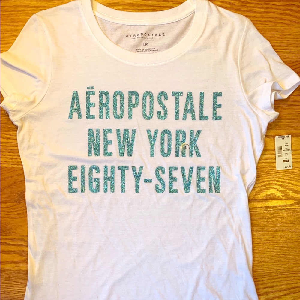 NWT ladies large white sparkle Aeropostale tee